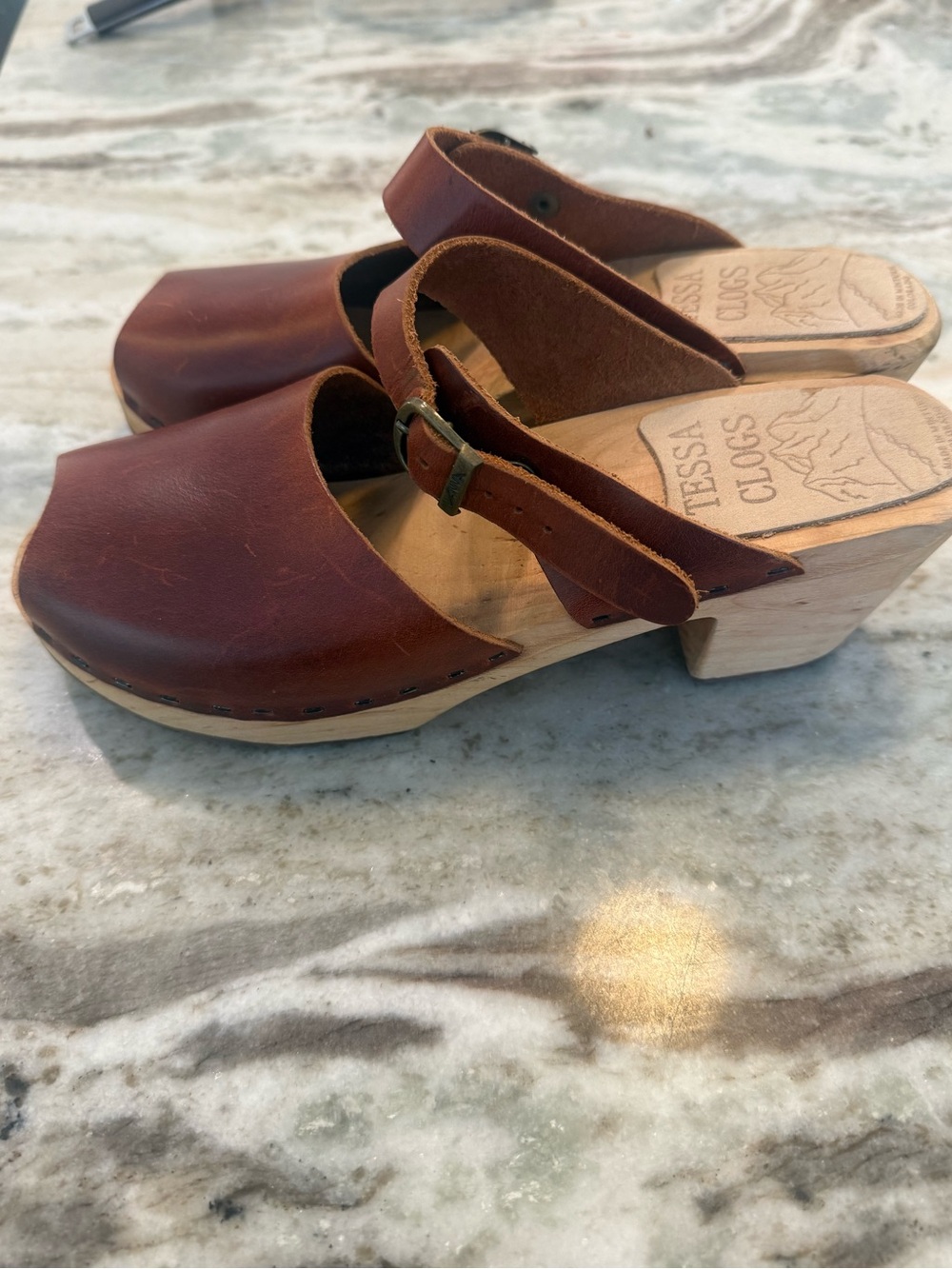 Tessa Clogs High Heel Tab Peep Toe Mikaela Sandal Clog size 40 US 8.5 / 9 - Picture 6 of 10